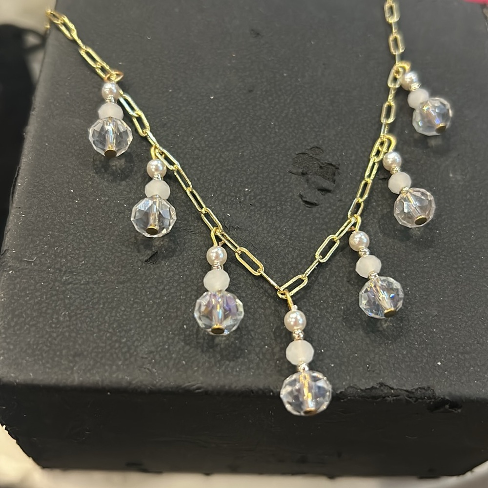 Aurora Borealis Crystal with White Quartz and Pearl Necklace-Boutique